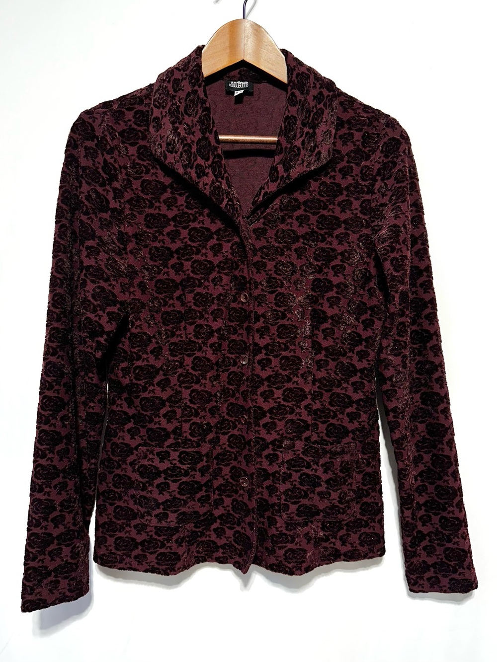 JACOB Burgundy Floral Burnout Velvet Button Front Shirt M